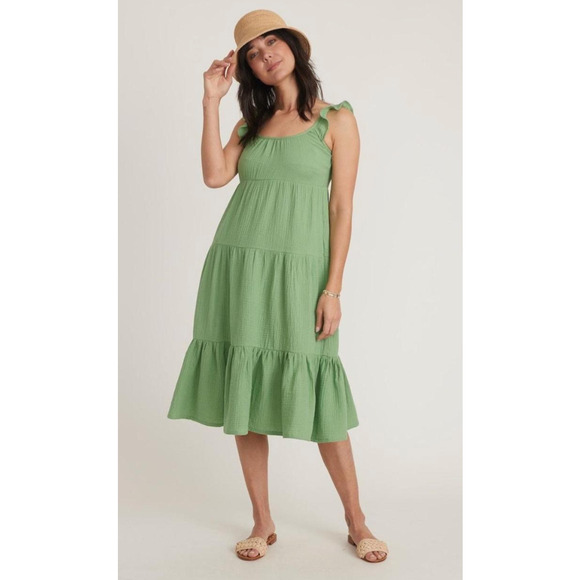 Jude Flutter Sleeve Midi Dress Jade Sheen NEW - Picture 1 of 8